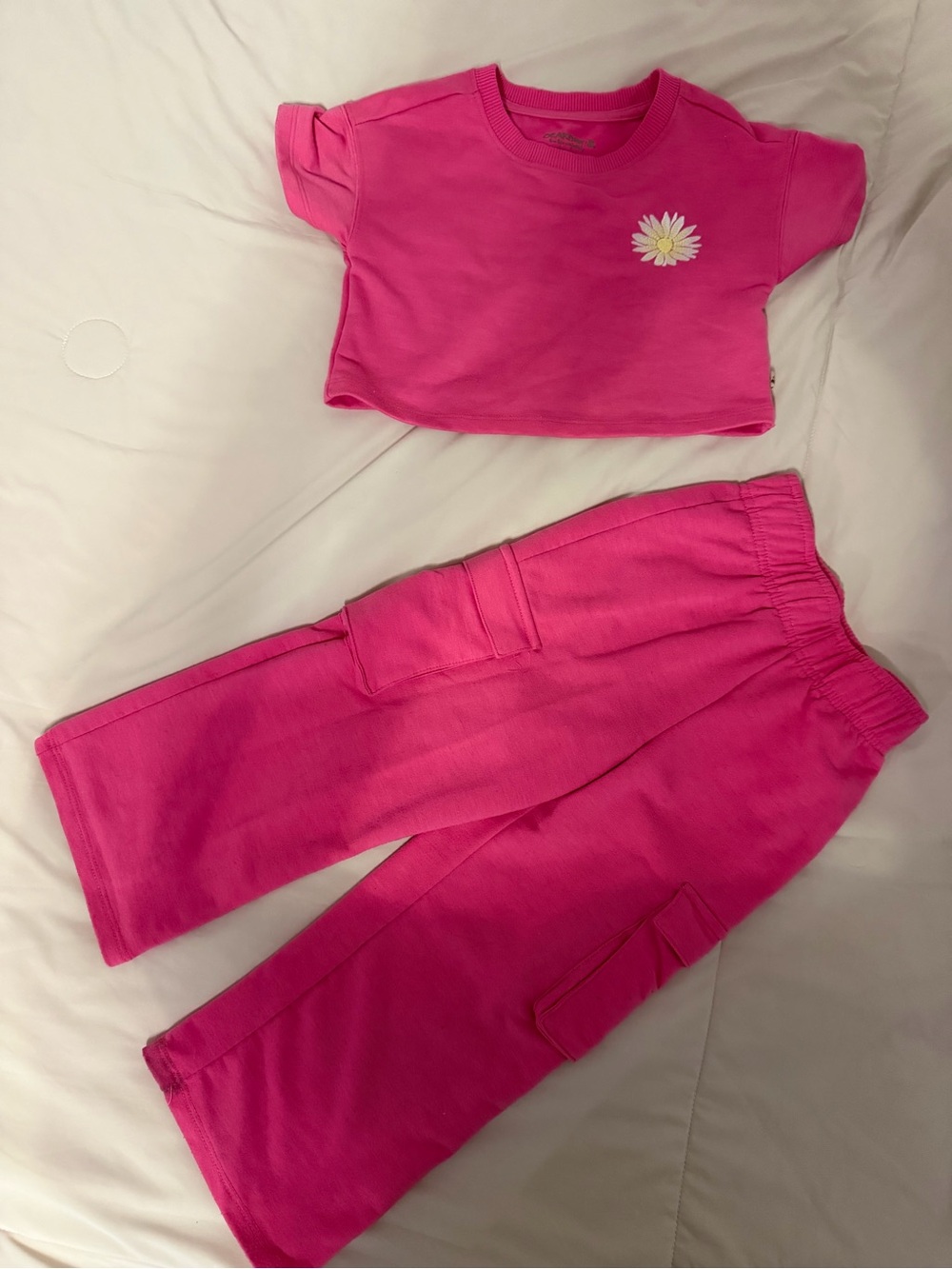 Bear Dance Girls Hot Pink Daisy Crop Top Cargo Pants 2 Piece Set